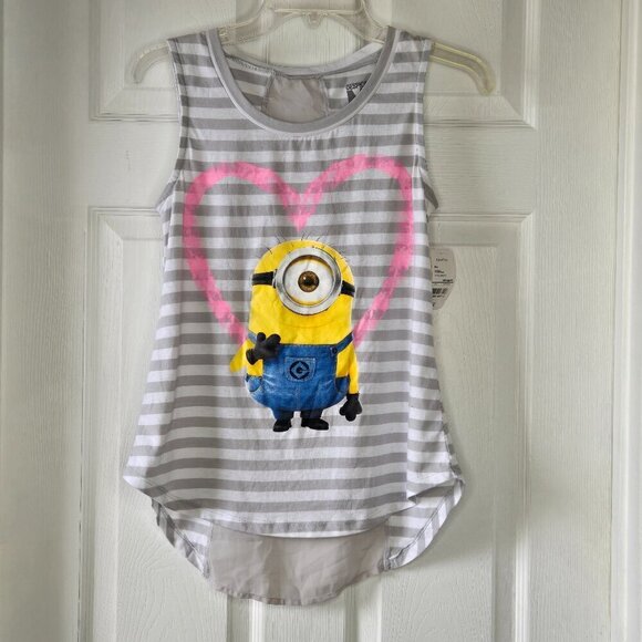 Despicable Me Minion Girls Grey and White Striped Shear Back Tank Top Size XS - Picture 1 of 9